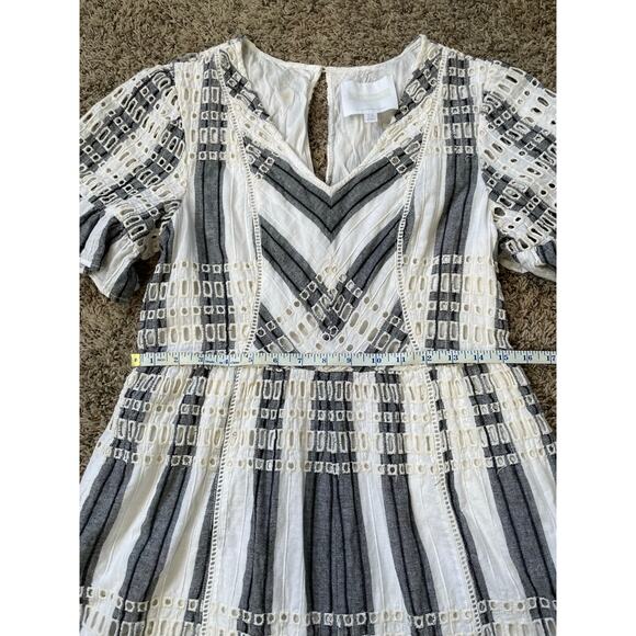 Anthropologie Ett:twa Striped Eyelet Romper Short Sleeve White Gray Blue 10 - Picture 13 of 16